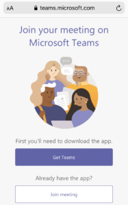 Joining a Teams Meeting Bible study from a mobile device browser
